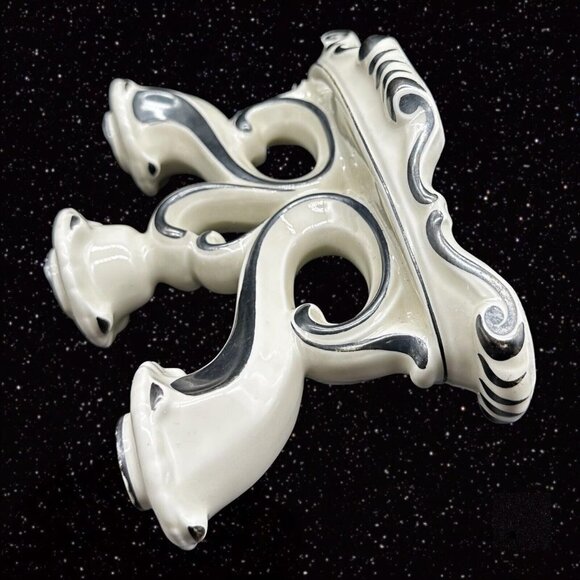 Vintage Mitterteich Bavaria Germany 3 Way Candle Stick Holder Ceramic 8”W 5.5”T - Picture 3 of 15